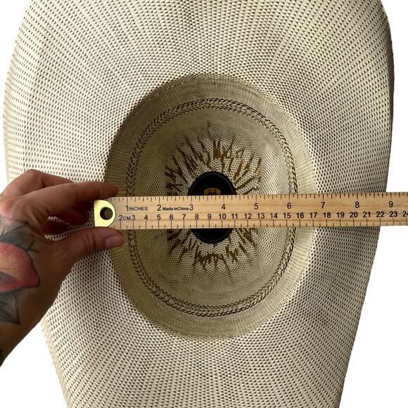 ARIAT Bangora Straw Cowboy Hat Men's Beige Western Ventilated Crown Rodeo 5430 - Picture 6 of 10